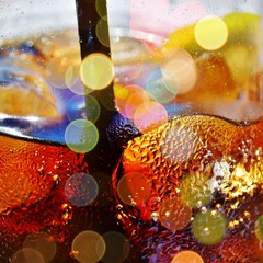Close up of a glass with ice cold soda