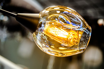 Close-up electric lamp with yellow light