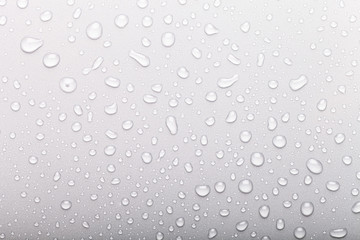 Drops of water on a color background. Selective focus. Gray