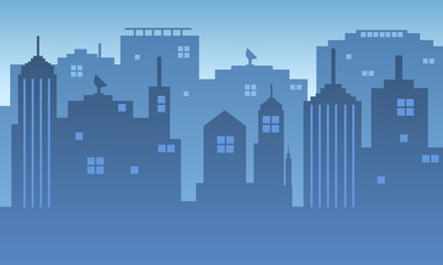 Obraz premium City background in the morning consisting of buildings, antennae and stairs
