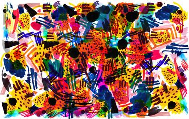 Modern multicolor futuristic pop art pattern made by markers.