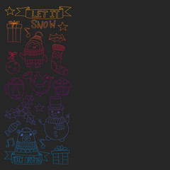 Christmas element in doodle kids drawing style. Vector pattern.