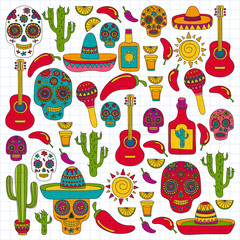 Mexico vector pattern. Day of the Dead. Icons for posters, banners, backgrounds.