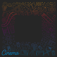 Vector pattern with cinema icons. Movie Theater, TV, popcorn, video clips, musical