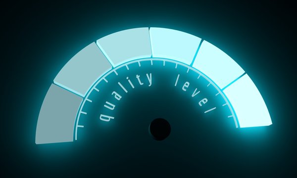 Neon shine scale. The quality level measuring device icon. Sign tachometer, speedometer, indicators. Infographic gauge element. 3D rendering - Powered by Adobe