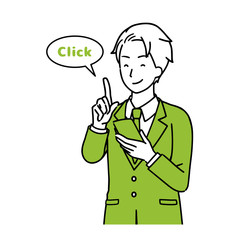 Illustration of a businessman using a smartphone, upper body.