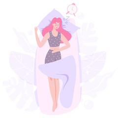 Woman sleeping. Person rest in the bed on the pillow