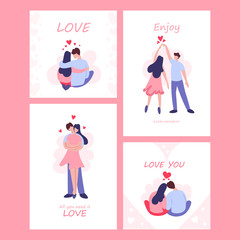 Valentine day card set. Happy couple in love.