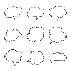 Vector set of hand drawn speech bubbles. Doodle style speaking bubbles isolated on white background.