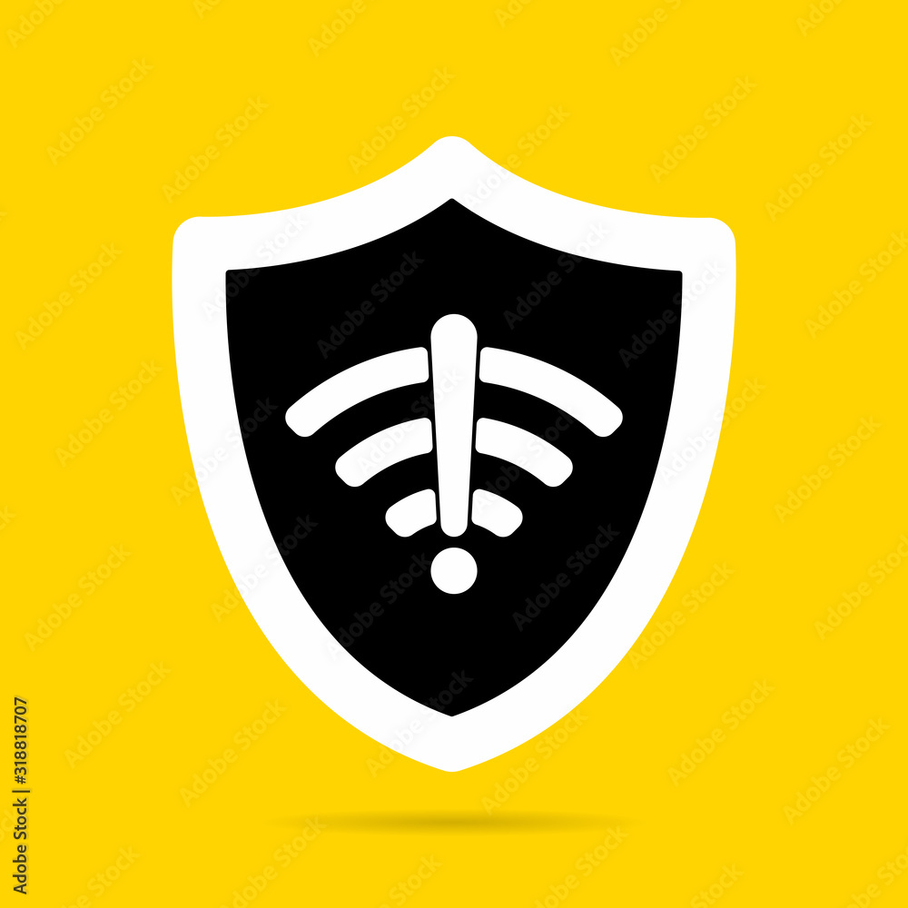 Wall mural wireless shield no wifi icon sign flat design vector illustration. wifi internet signal symbols in t