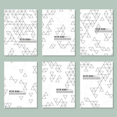 Set of abstract background with intersecting geometric triangular shapes. Vector pattern of triangles. Black and white illustration.
