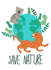 Motivational Eco poster in save the wild nature concept, in popular art style