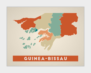 Guinea-Bissau poster. Map of the country with colorful regions. Shape of Guinea-Bissau with country name. Amazing vector illustration.