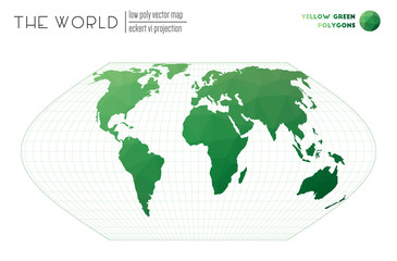 Vector map of the world. Eckert VI projection of the world. Yellow Green colored polygons. Amazing vector illustration.