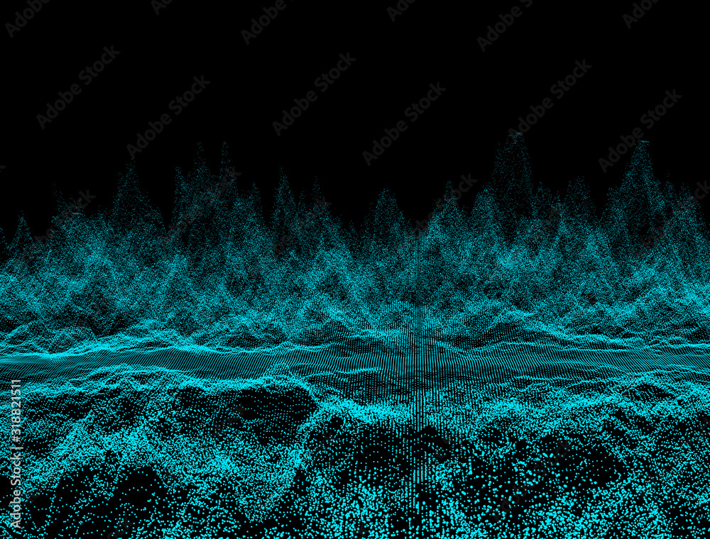 Wall mural abstract dark background with moving loop and flicker particles.motion graphic backdrop of ball dot 