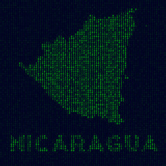 Digital Nicaragua logo. Country symbol in hacker style. Binary code map of Nicaragua with country name. Classy vector illustration.