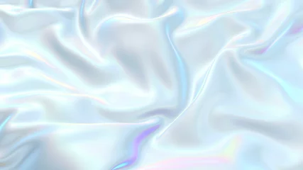 Foto op Plexiglas 3D render mooie plooien van witte zijde op volledig scherm, zoals een mooie schone stoffen achtergrond. Eenvoudige zachte achtergrond met gladde plooien als golven op een vloeibaar oppervlak. Parelmoer 6 © Green Wind