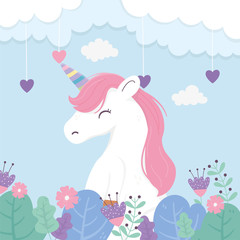 unicorn flowers hearts cloud sky fantasy magic dream cute cartoon