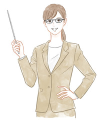 指示棒を持ったスーツの女性