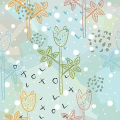 Seamless Pattern with Cute Flowers. Hand Drawn Scandinavian Style