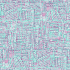 Seamless geometric vector pattern in rythmic ethnic Memphis style, linear background.