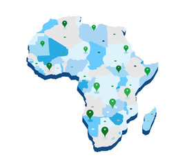 Mappa 3d dell'Africa con pin gps - illustrazione vettoriale  © Hurca!