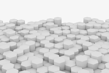 White wall of honeycombs. Chaotic Cubes Wall Background. Panorama with high resolution wallpaper. 3d Render Illustration