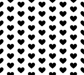 Vector seamless texture. White background and black hearts. Repeatable pattern