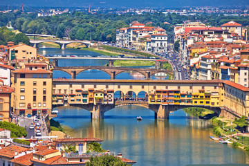 Fototapeta na wymiar Florence city Arno river and ponte Vecchio aerial view