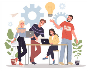 Obraz premium Happy team working on startup together