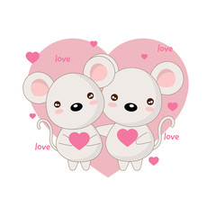 Happy Valentine's day postcard with loving couple of mouse.