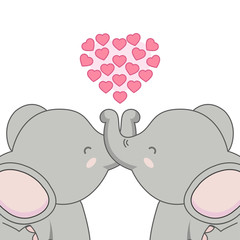 Cute card with loving couple of elephant.