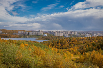 Autumn in Murmansk. Can see the Church of the Savior on Waters. Taken in Murmansk  Russia September 2014