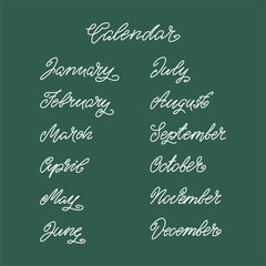 Month names. Handwritten set with names of months of the year. Can be used for calendar, invitation or t-short print. Vector 8 EPS.