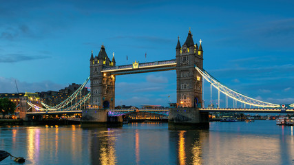 London Tower Bridge at night in England, UK.