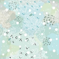 Seamless Pattern with exotic Leaves. Scandinavian Hand Drawn Style. Vector Illustration