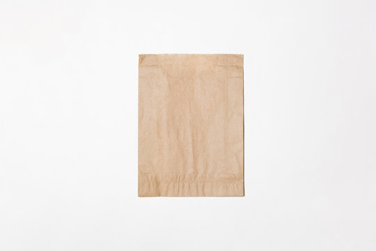 Brown Paper Bag Mock up isolated on a white background.Top view.High resolution photo.