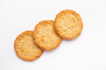 Oatmeal cookies on a white background, food