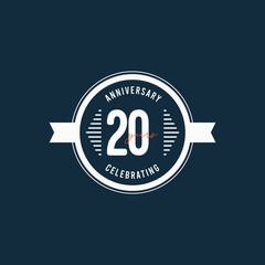 20 Years Anniversary Celebrations Retro Circle Vector Template Design Illustration