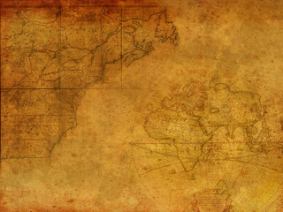 Steampunk vintage map. Dark background, grunge canvas paper. Retro wallpaper.