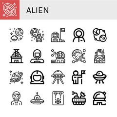 alien simple icons set