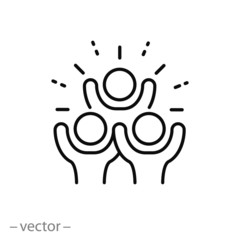 group happy people icon, party friends, joy expression feeling, thin line web symbol on white background - editable stroke vector illustration eps10