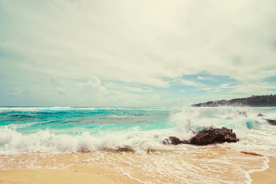 Stormy weather. Beautiful seascape with cloudy sky.
