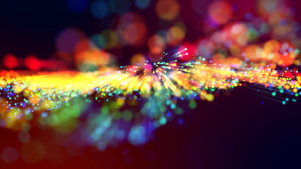 3d abstract beautiful background with light rays colorful glowing particles, depth of field, bokeh....