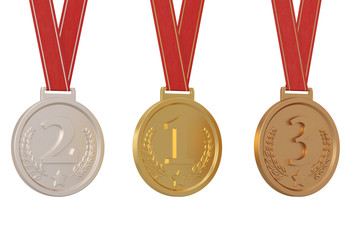 Gold, silver and bronze medals Isolated in white background.  3d illustration