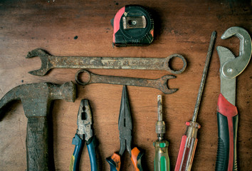 Rusty old used repair tools 