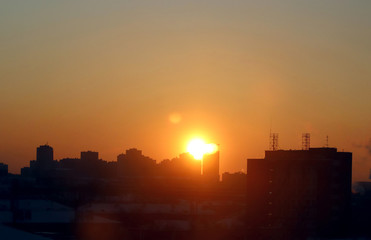 sunset over city