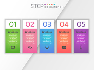 Step infographic elements on grey background. Creative business data visualization.