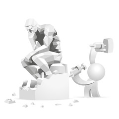 Simplified man Carving The Thinker Sculpture