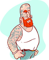 Strong Man with a Lot of Tattoos – stock illustration